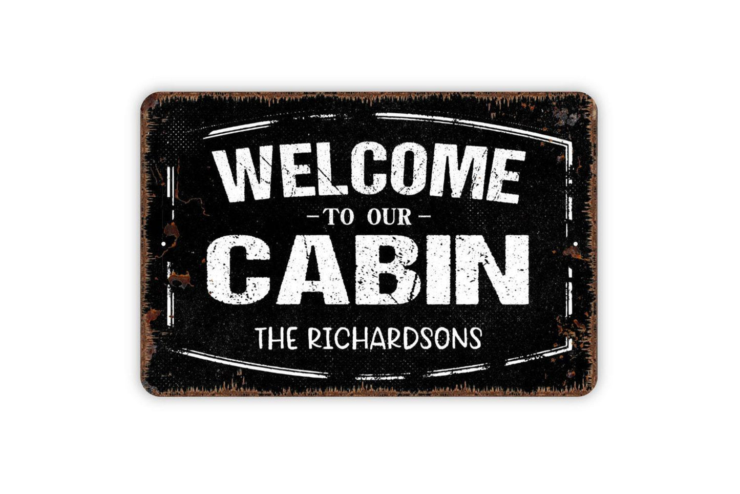Personalized Welcome To Our Cabin Sign | Custom Rustic Farmhouse Wall Sign for Lake House, Lodge, or Vacation Home | Metal or Vinyl Décor
