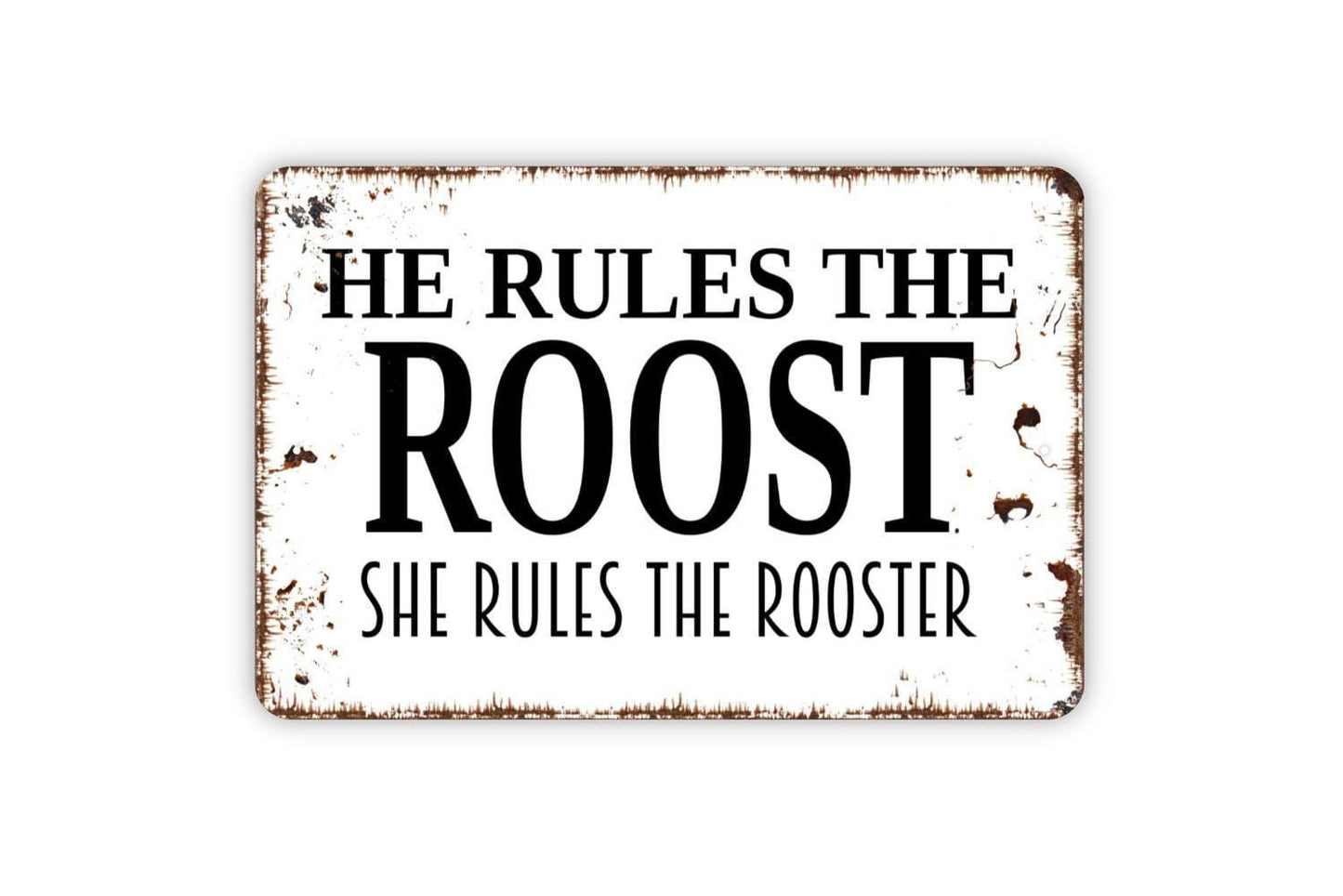 He Rules the Roost She Rules the Rooster Sign | Funny Farmhouse Wall Decor | Metal Sign or Vinyl Sticker for Home, Kitchen, or Barn