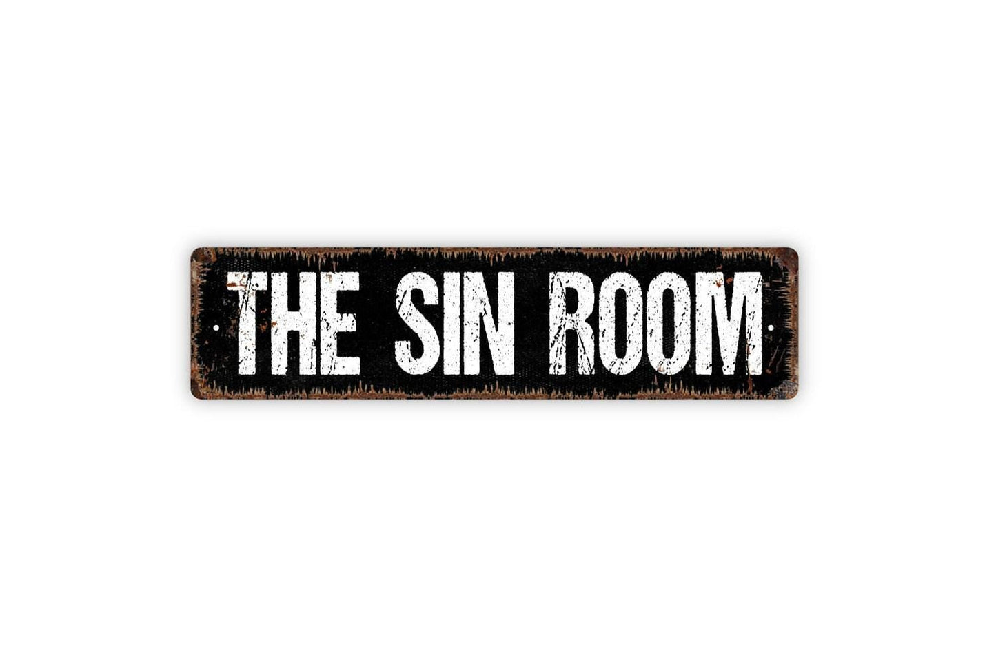The Sin Room Sign Metal or Vinyl Sticker | Funny Bedroom Wall Art | Rustic Farmhouse Humor Sign | Couples Gift Decor | Adult Game Room Sign