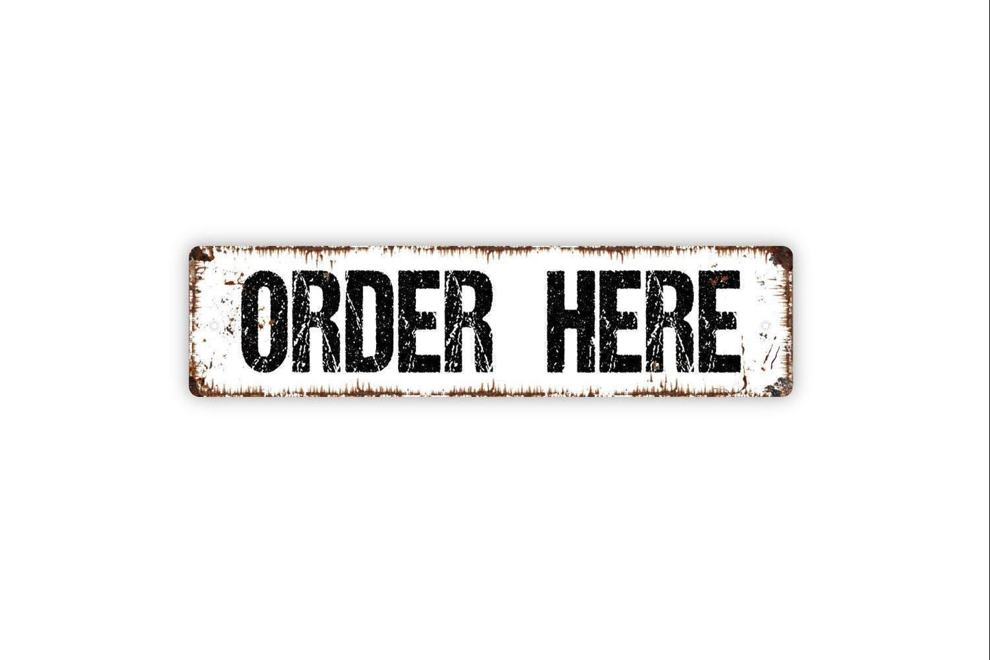 Order Here Sign - Metal Vinyl Sticker Or  Street Sign or Door Name Plate Plaque