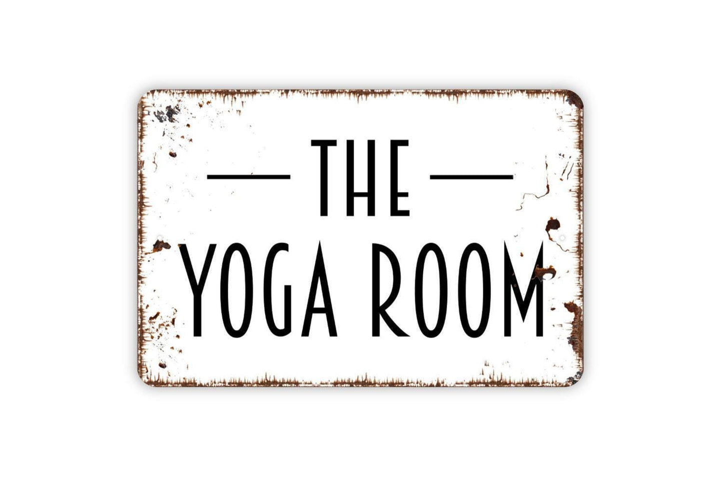 The Yoga Room Sign | Rustic Wellness Wall Sign for Home Studio, Gym, or Spa | Farmhouse Style Metal Sign or Vinyl Sticker Meditation Décor
