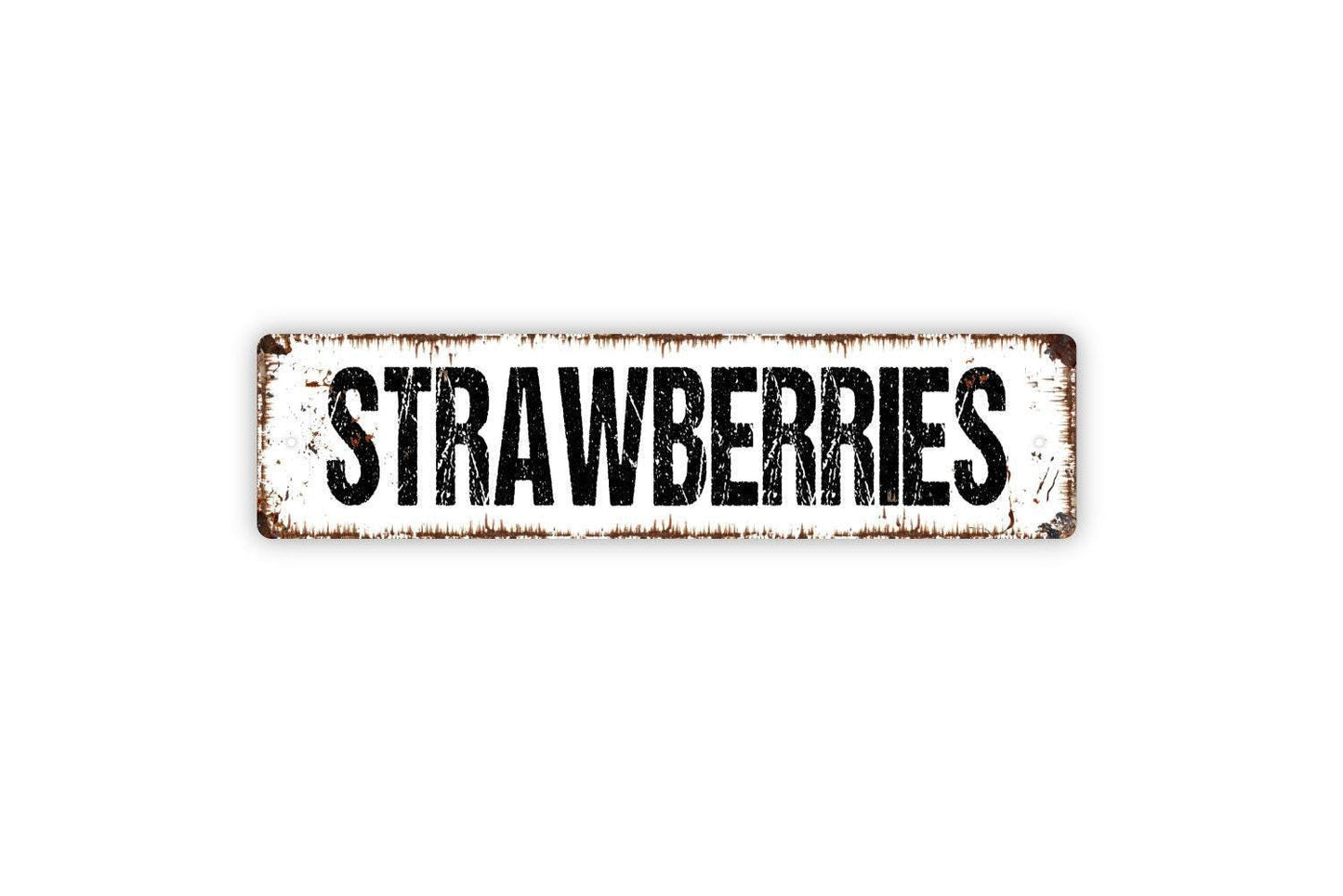 Strawberries Sign Metal or Vinyl Sticker | Farm Fresh Fruit Wall Art | Rustic Kitchen Decor | Farmers Market Sign | Country Farmhouse Sign