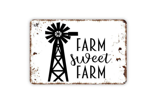 Farm Sweet Farm With Windmill Sign - Farmhouse Metal Wall Art - Indoor or Outdoor
