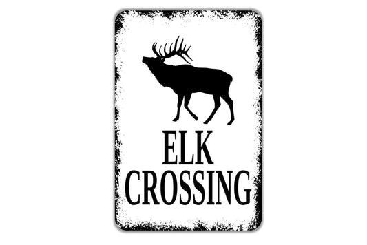 Elk Crossing Sign | Rustic Cabin Lodge Wall Decor | Mountain Hunting Wildlife Nature Trail Outdoor Sign | Metal Sign or Vinyl Sticker