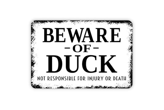 Beware Of Duck Sign | Funny Farm Animal Wall Decor | Rustic Barnyard Pond Warning Sign | Metal Sign or Vinyl Sticker