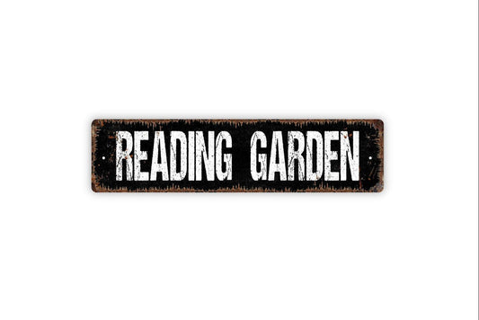 Reading Garden Sign - Library Reading Room Quiet Corner Study Relax Vinyl Sticker Or  Street Metal Sign or Door Name Plate Plaque