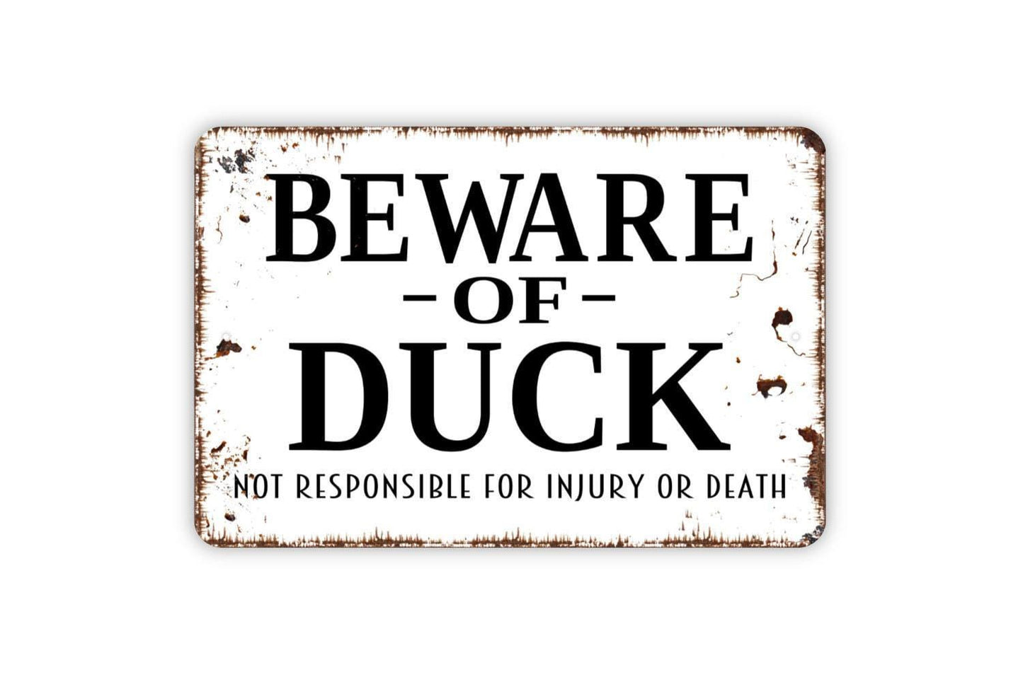 Beware Of Duck Sign | Funny Farm Animal Wall Decor | Rustic Barnyard Pond Warning Sign | Metal Sign or Vinyl Sticker