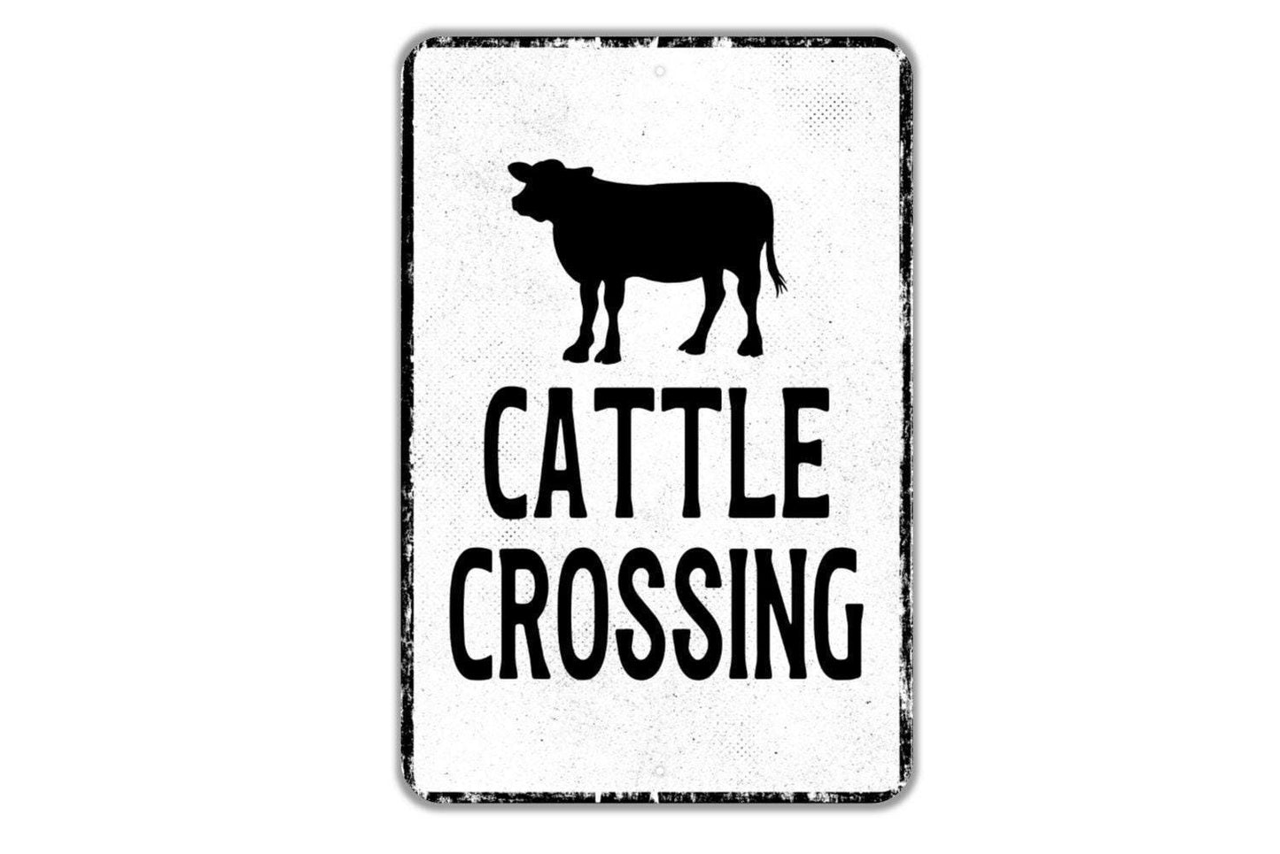 Cattle Crossing Sign Metal Wall Art or Vinyl Sticker for Farm, Ranch, Barn, Country Road, Rustic Farmhouse Decor, Livestock Warning Sign