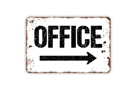 Office Sign with Right or Left Arrow Sign - Metal Indoor or Outdoor Wall Art