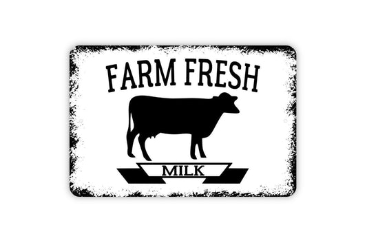 Farm Fresh Milk Dairy Cow Sign | Rustic Farmhouse Kitchen, Barn, or Country Home Wall Sign | Vintage Metal Sign or Vinyl Sticker Décor