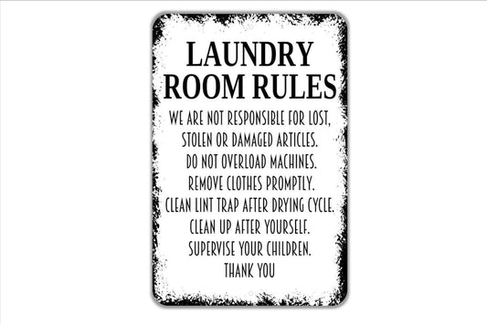 Laundry Room Rules Sign - Laundromat Metal Sign, Modern Wall Metal Indoor or Outdoor Use