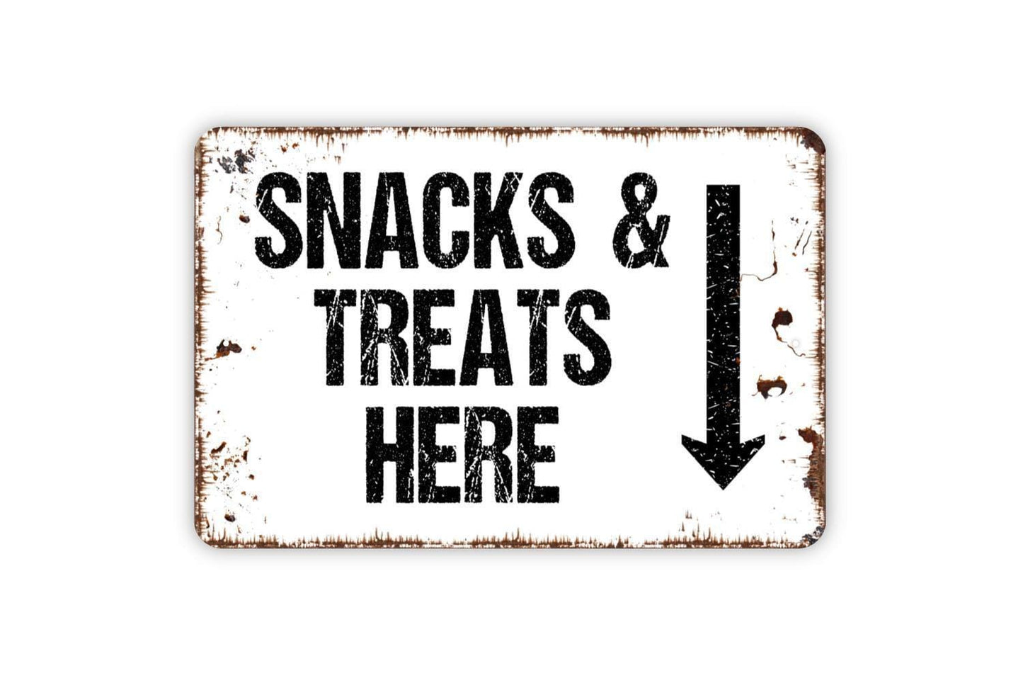 Snacks And Treats Here With Arrow Sign, Metal Sign, Restaurant Cashier Bar Food Indoor Or Outdoor Use