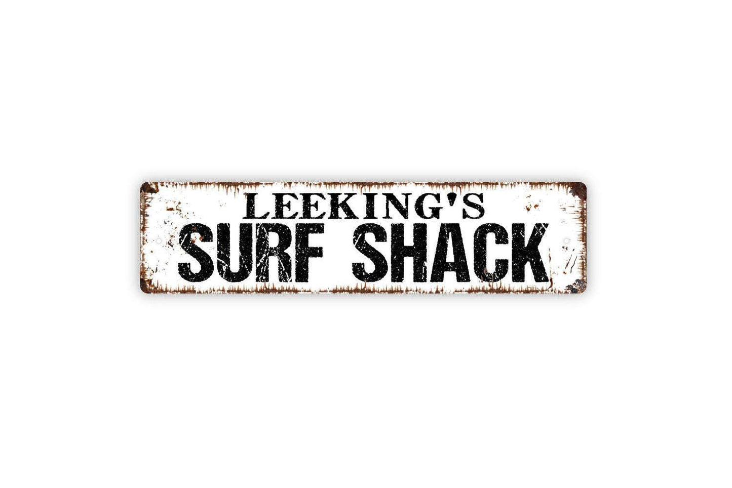 Personalized Surf Shack Sign – Custom Name Rustic Beach House Wall Decor – Coastal Ocean Surfboard Themed Home Sign – Metal Sign or Sticker