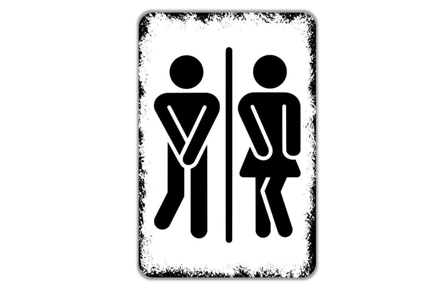 Funny Man Woman With Crossed Legs Sign - Gender Neutral Bathroom Metal Wall Art - Indoor or Outdoor