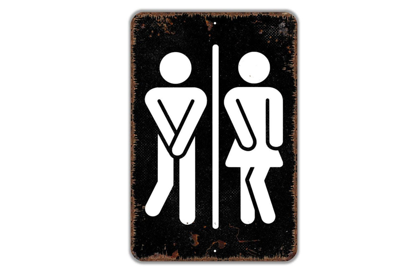 Funny Man Woman With Crossed Legs Sign - Gender Neutral Bathroom Metal Wall Art - Indoor or Outdoor