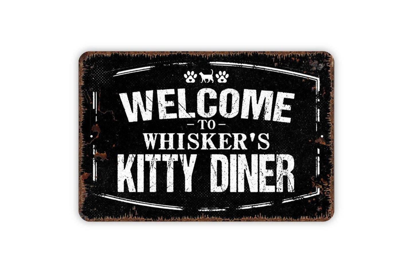 Personalized Welcome To Kitty Diner Sign - Custom Cat Kitten Pet Metal Wall Art Indoor Or Outdoor