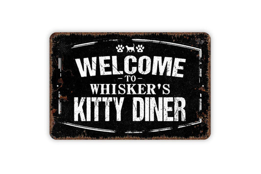Personalized Welcome To Kitty Diner Sign - Custom Cat Kitten Pet Metal Wall Art Indoor Or Outdoor