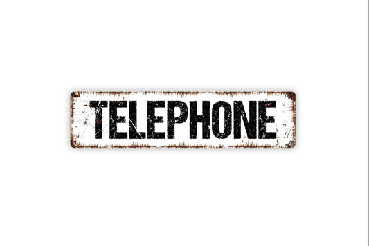 Telephone Sign | Rustic Vintage Wall Decor | Farmhouse Entryway or Office Sign | Custom Metal Sign or Vinyl Sticker | Retro Phone Wall Art