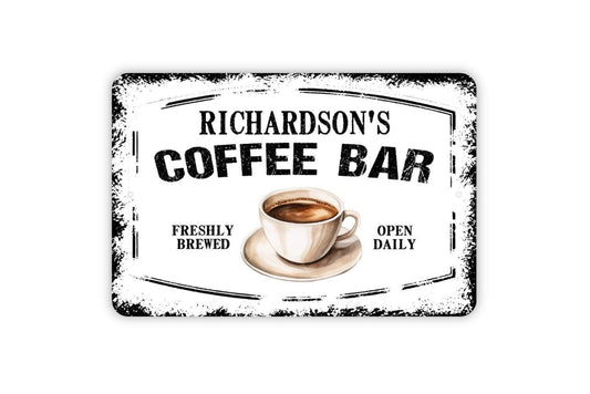 Personalized Coffee Bar Sign Freshly Brewed Open Daily | Custom Rustic Farmhouse Kitchen or Café Wall Sign | Metal or Vinyl Sticker