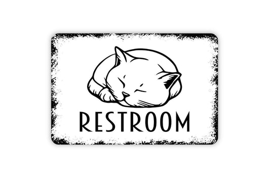 The Cat Restroom Sign - The Cat House Litter Box Funny Bathroom Metal Indoor or Outdoor Wall Art