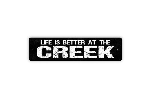 Life Is Better At The Creek Metal Sign, Modern Wall Art Metal Or Canvas Farmhouse Style Living Room Decor, Rustic Street Sign Plaque