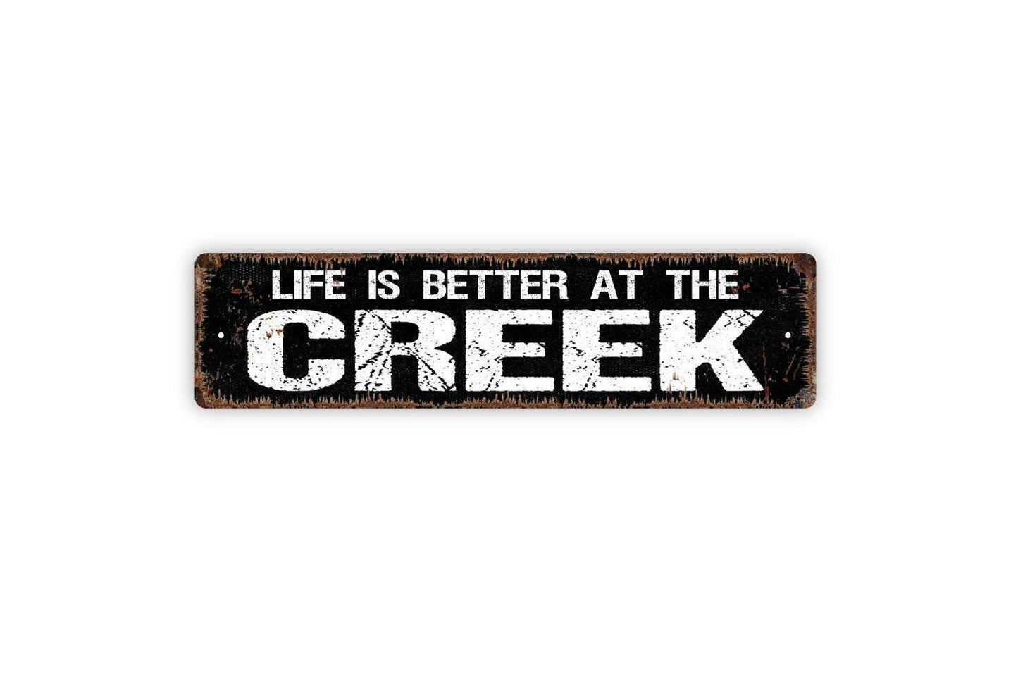 Life Is Better At The Creek Metal Sign, Modern Wall Art Metal Or Canvas Farmhouse Style Living Room Decor, Rustic Street Sign Plaque