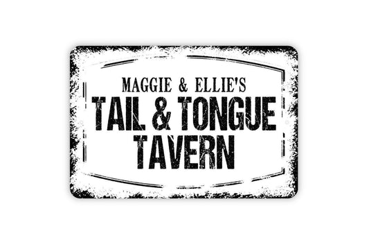 Personalized Tail And Tongue Tavern Sign - Custom Pet Name Dog Food Water Bowl Metal Wall Art Indoor Or Outdoor