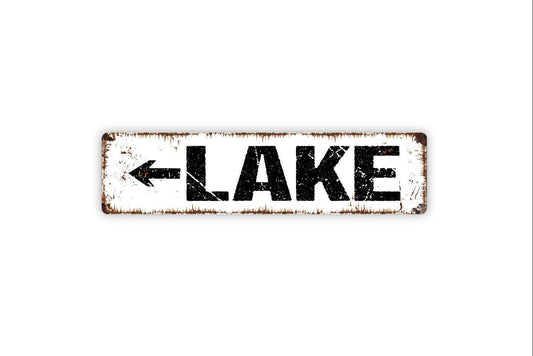 Lake Arrow Sign | Rustic Metal Sign or Vinyl Sticker | Left or Right Arrow | Cabin, Dock, Lake House, or Outdoor Retreat Decor