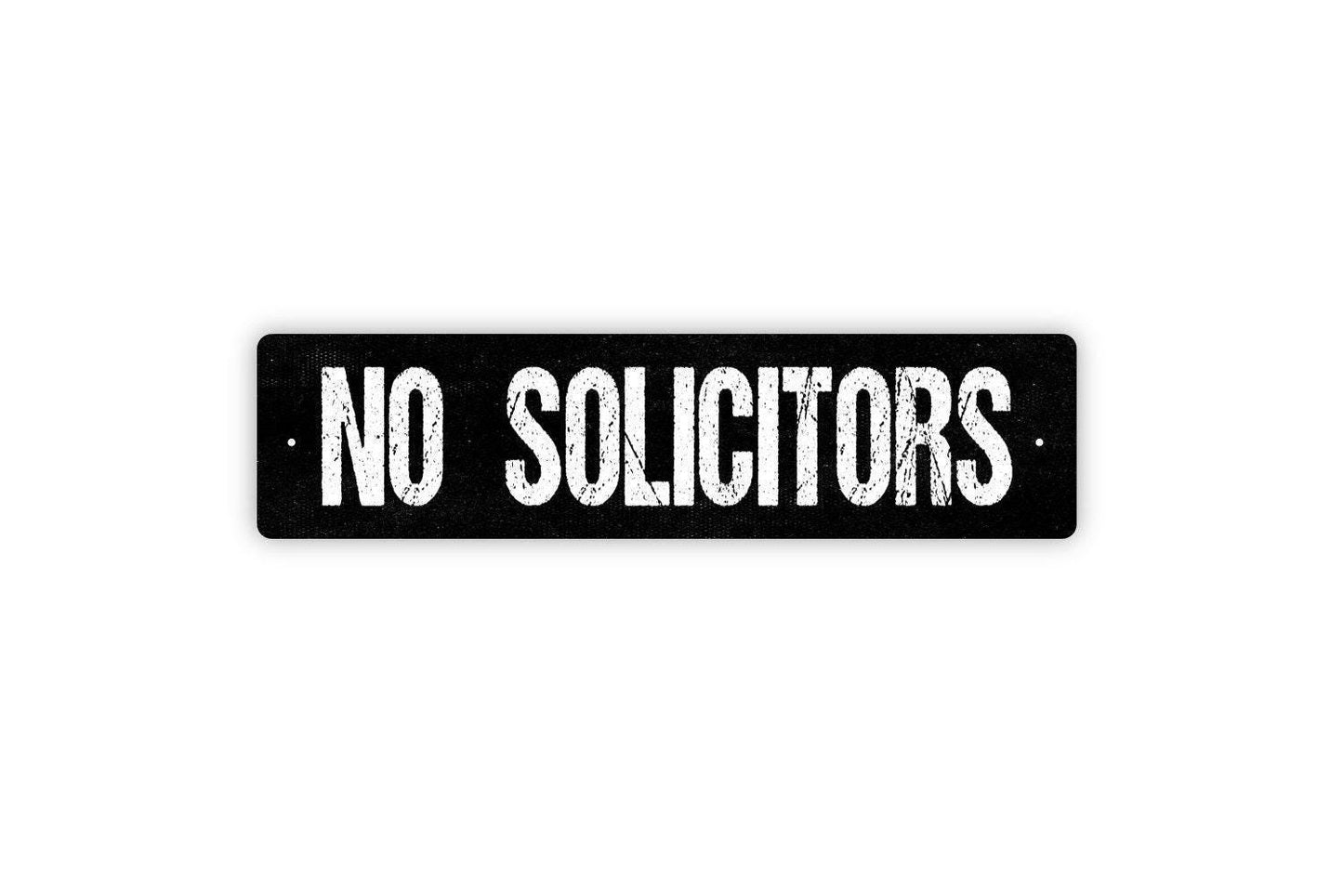 No Solicitors Sign - Metal Vinyl Sticker Or  Street Sign or Door Name Plate Plaque