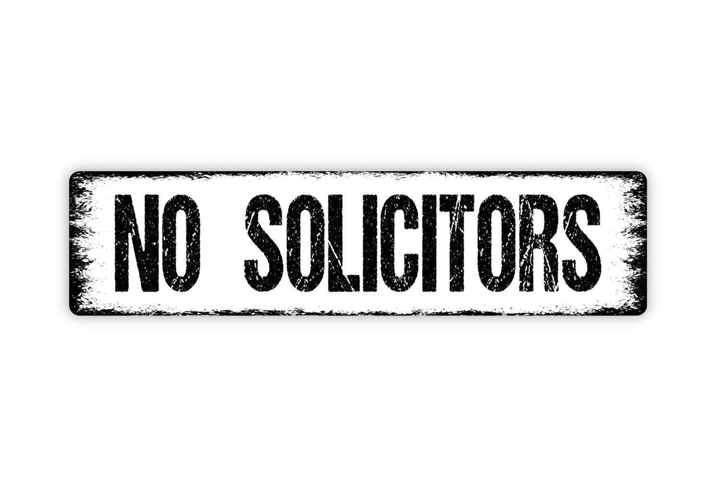 No Solicitors Sign - Metal Vinyl Sticker Or  Street Sign or Door Name Plate Plaque