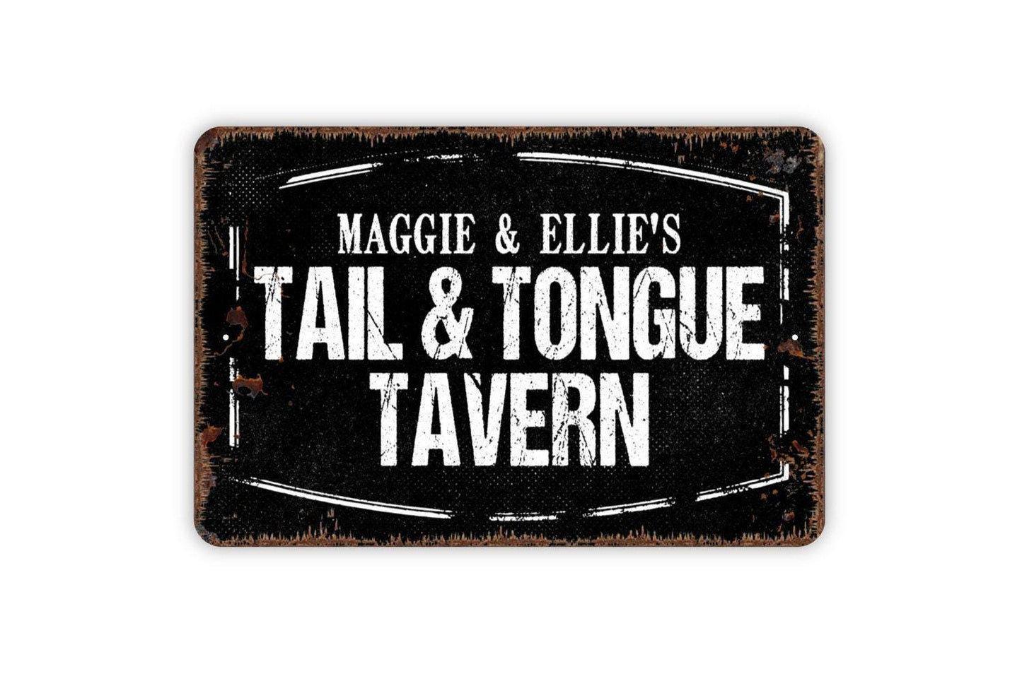 Personalized Tail And Tongue Tavern Sign - Custom Pet Name Dog Food Water Bowl Metal Wall Art Indoor Or Outdoor