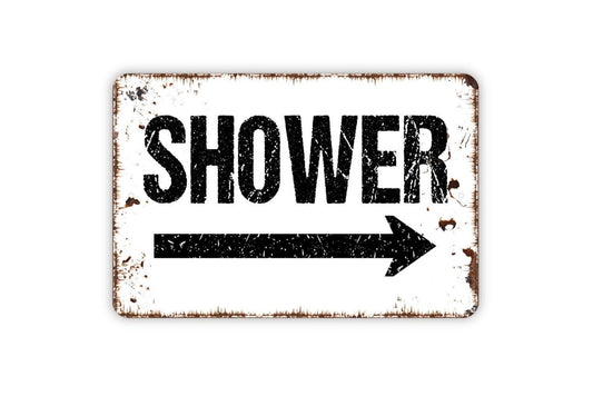 Shower With Arrow Sign – Bathroom Direction Wall Decor – Guest Bath or Pool House Sign – Metal Sign or Vinyl Sticker