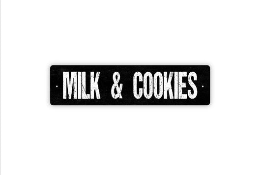 Milk and Cookies Sign - Vinyl Sticker Or  Metal Street Sign or Door Name Plate Plaque