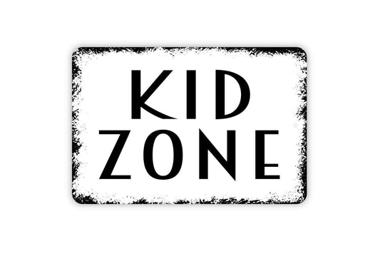 Kid Zone Sign | Playroom or Children’s Area Wall Decor | Metal Sign or Vinyl Sticker for Kids’ Room, Classroom, or Outdoor Play Space