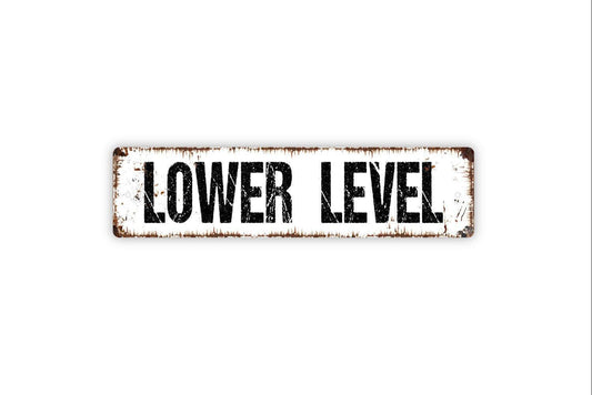 Lower Level Sign | Directional Wall Sign | Metal Sign or Vinyl Sticker for Basement, Office, Building, School, or Business