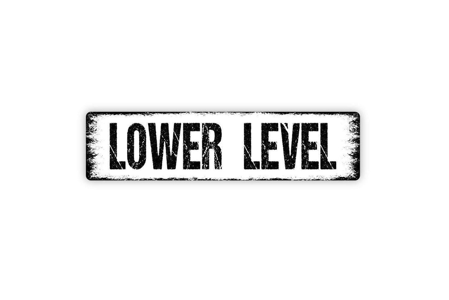 Lower Level Sign | Directional Wall Sign | Metal Sign or Vinyl Sticker for Basement, Office, Building, School, or Business