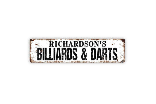 Personalized Billiards and Darts Sign | Custom Game Room Decor | Pool Hall Wall Art | Bar Pub Sign | Man Cave Gift | Dartboard Pool Table