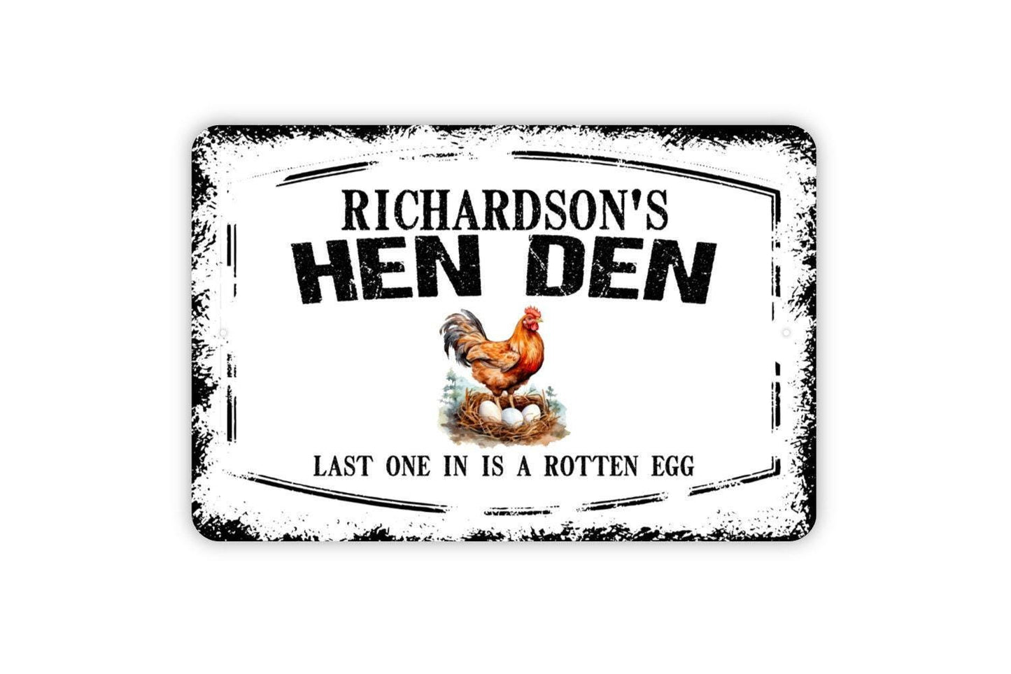 Personalized Hen Den Sign | Custom Chicken Coop Farm Decor | Metal Sign or Vinyl Sticker for Barn Yard Farmhouse Hen House
