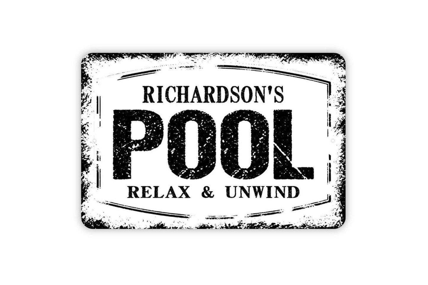 Personalized Pool Sign Relax And Unwind | Custom Rustic Backyard Patio or Cabana Wall Sign | Metal Pool Sign or Vinyl Sticker Outdoor Décor