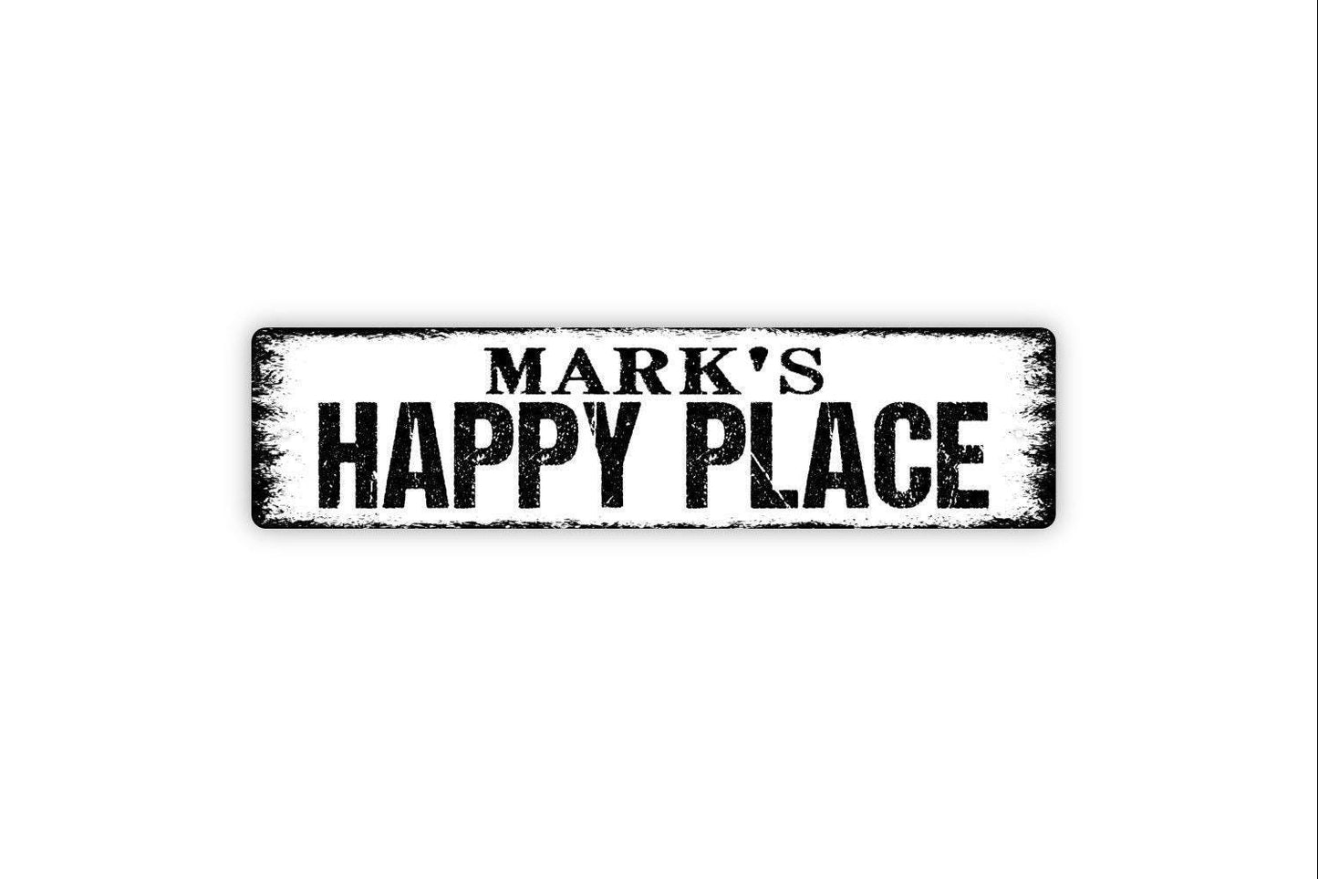 Personalized Happy Place Sign | Custom Family Name Wall Decor | Rustic Farmhouse Cabin Lake House Bar Sign | Metal Sign or Vinyl Sticker