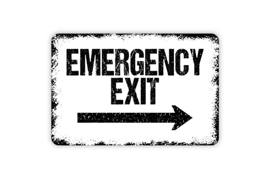 Emergency Exit with Right or Left Arrow Sign - Metal Indoor or Outdoor Wall Art