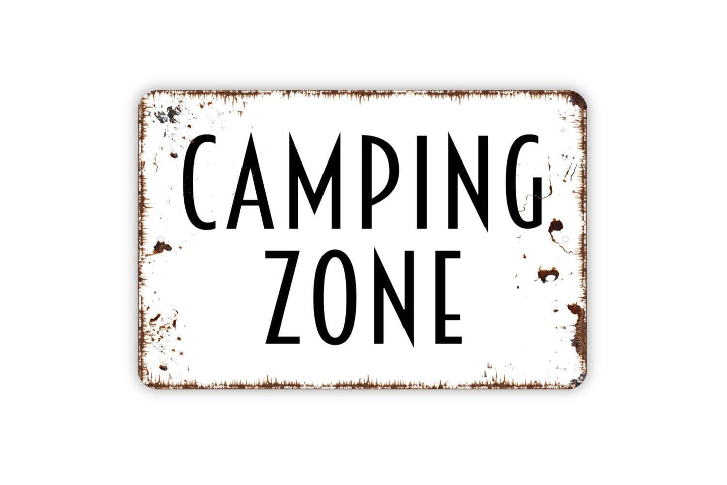Camping Zone Sign | Rustic Outdoor Adventure Wall Decor | Metal Sign or Vinyl Sticker for RV Tent Cabin Campground