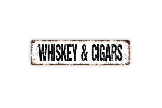 Whiskey and Cigars Sign | Rustic Bar Wall Sign | Man Cave Lounge Decor | Custom Metal Sign or Vinyl Sticker | Cigar Room Wall Art
