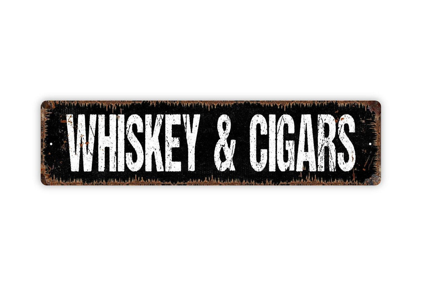 Whiskey and Cigars Sign | Rustic Bar Wall Sign | Man Cave Lounge Decor | Custom Metal Sign or Vinyl Sticker | Cigar Room Wall Art