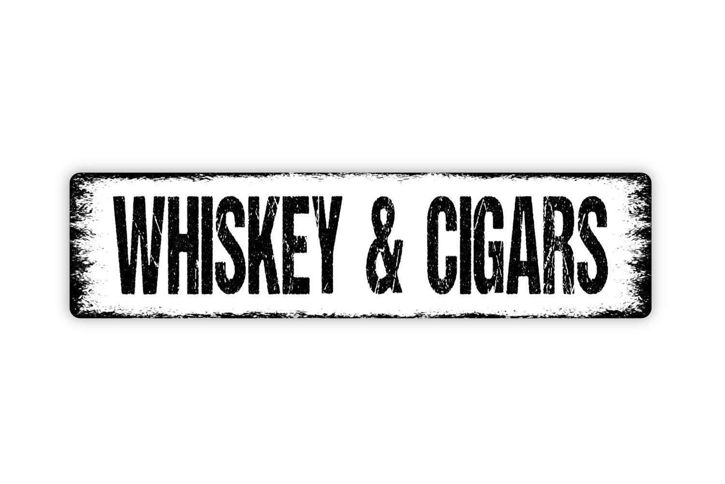 Whiskey and Cigars Sign | Rustic Bar Wall Sign | Man Cave Lounge Decor | Custom Metal Sign or Vinyl Sticker | Cigar Room Wall Art