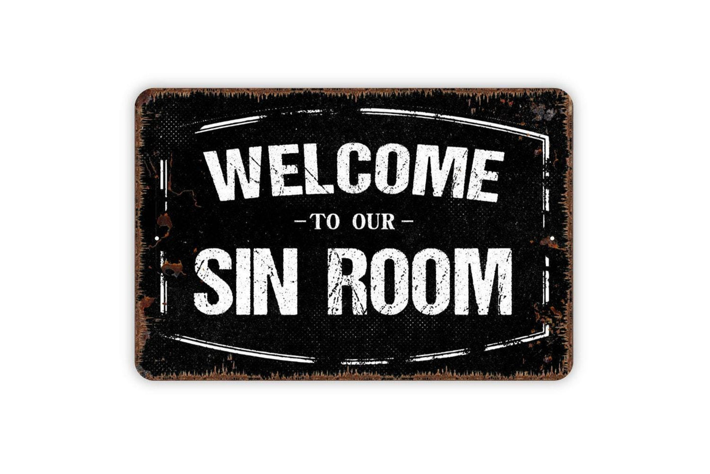 Welcome To Our Sin Room Sign | Poker Game Room Wall Sign | Rustic Bar Room Decor | Custom Metal Sign or Vinyl Sticker | Man Cave Wall Art