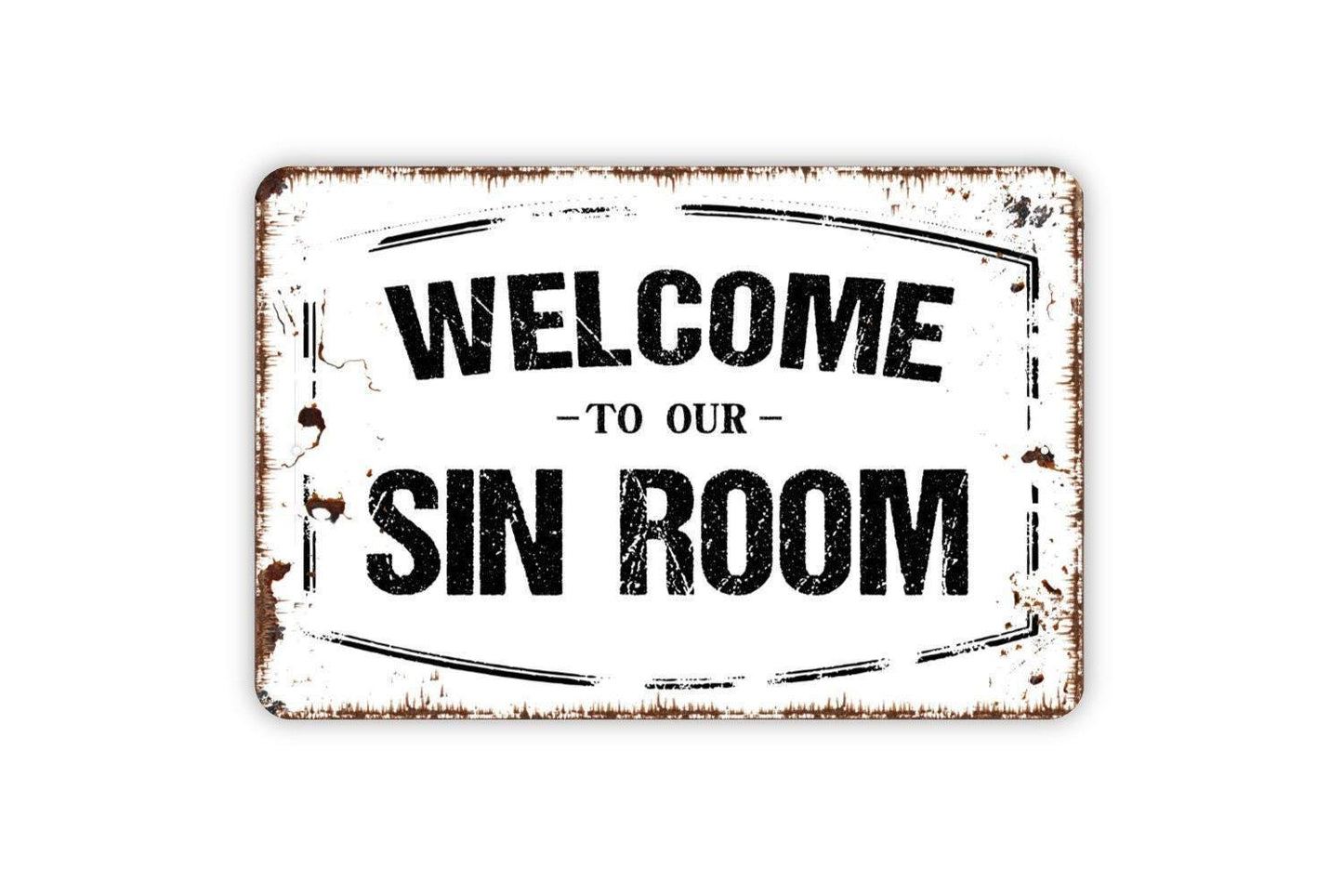 Welcome To Our Sin Room Sign | Poker Game Room Wall Sign | Rustic Bar Room Decor | Custom Metal Sign or Vinyl Sticker | Man Cave Wall Art