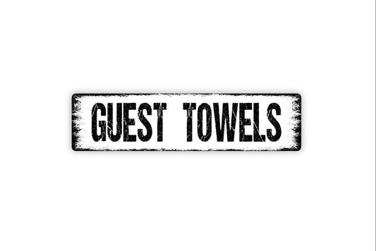 Guest Towels Sign | Bathroom Wall Decor | Metal Sign or Vinyl Sticker for Guest Bathrooms, Powder Rooms, or Bed and Breakfasts