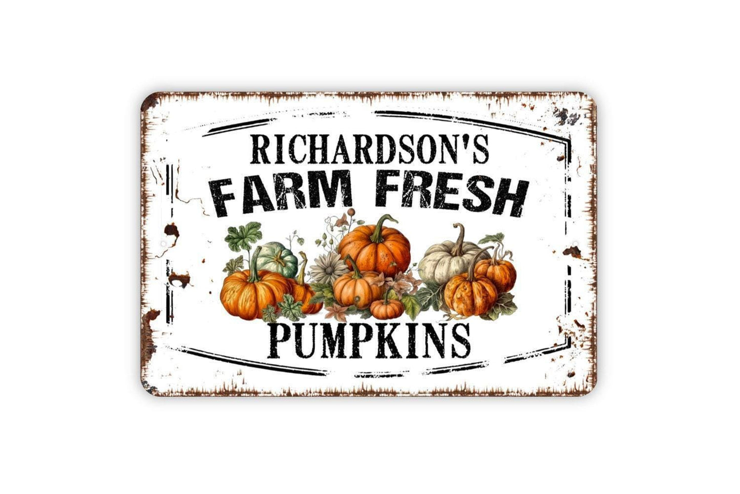 Personalized Farm Fresh Pumpkins Sign - Custom Harvest Autumn Fall Metal Wall Art Indoor Or Outdoor