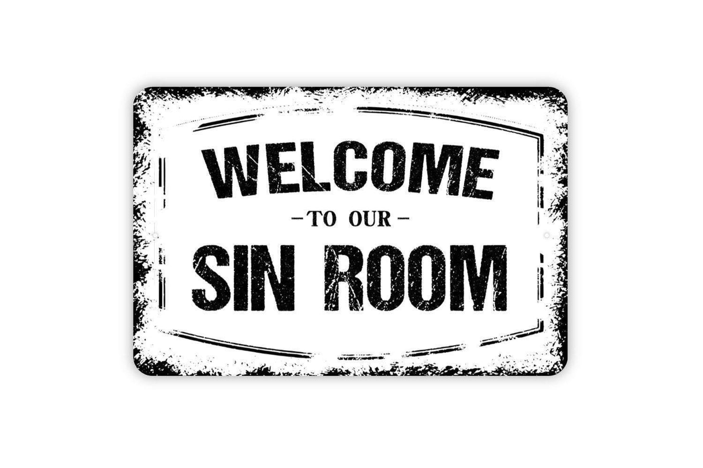 Welcome To Our Sin Room Sign | Poker Game Room Wall Sign | Rustic Bar Room Decor | Custom Metal Sign or Vinyl Sticker | Man Cave Wall Art